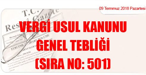 Vergi Usul Kanunu Genel Tebliği (Sıra No: 501)