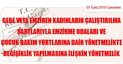Gebe veya Emziren Kadınların Çalıştırılma Şartlarıyla Emzirme Odaları ve Çocuk Bakım Yurtlarına Dair Yönetmelikte Değişiklik Yapılmasına İlişkin Yönetmelik