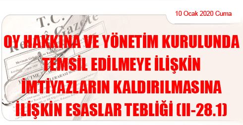 Oy Hakkına ve Yönetim Kurulunda Temsil Edilmeye İlişkin İmtiyazların Kaldırılmasına İlişkin Esaslar Tebliği (II-28.1)